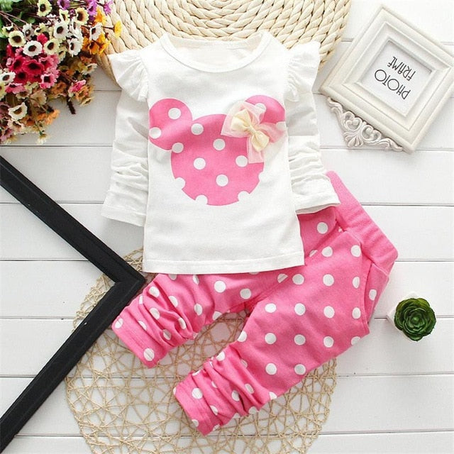 2020 New Kids Clothes Girl Baby Long Rabbit Sleeve Cotton Minnie Casual Suits Baby Clothing Retail Children Suits Free Shipping