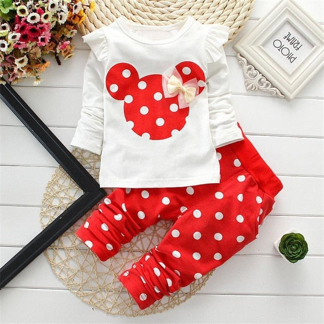 2020 New Kids Clothes Girl Baby Long Rabbit Sleeve Cotton Minnie Casual Suits Baby Clothing Retail Children Suits Free Shipping