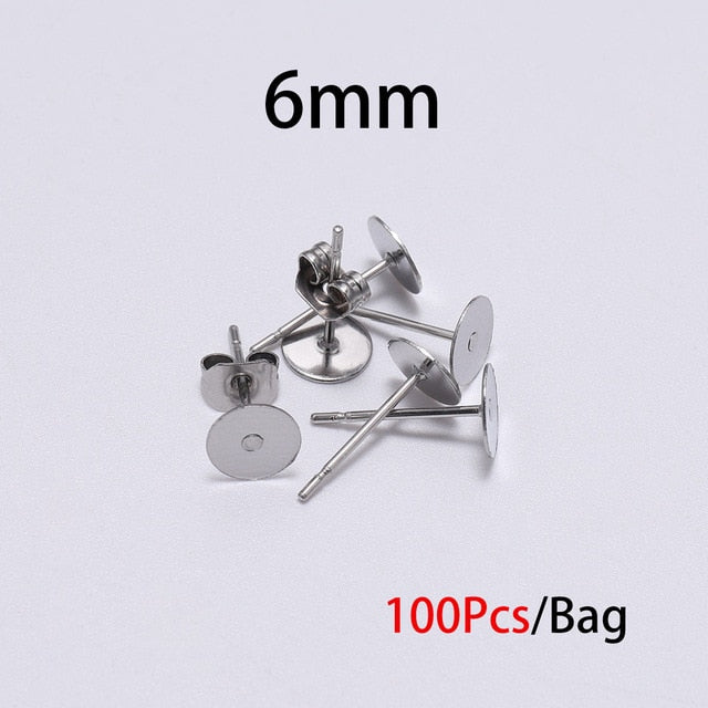 20-100pcs/lot Gold Stainless Steel Blank Post Earring Studs Base Pins With Earring Plug Findings Ear Back For DIY Jewelry Making