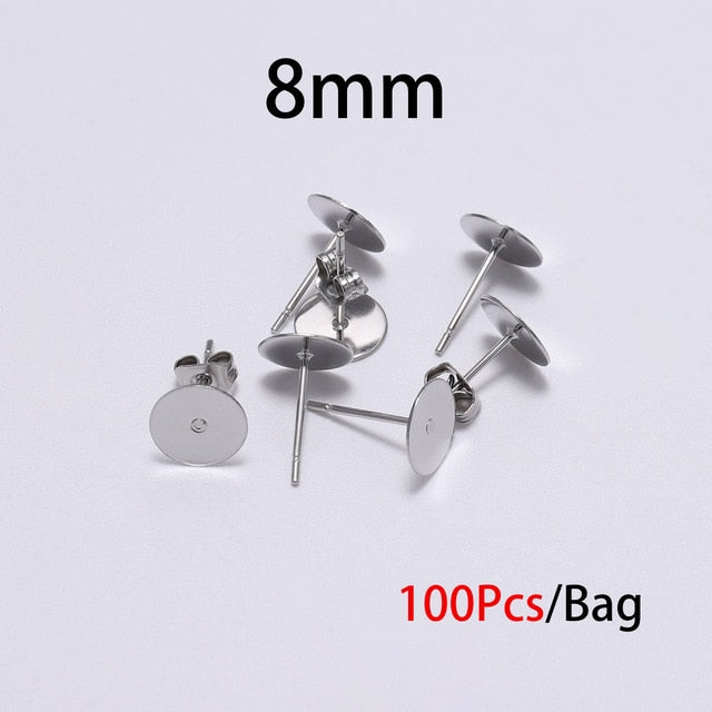 20-100pcs/lot Gold Stainless Steel Blank Post Earring Studs Base Pins With Earring Plug Findings Ear Back For DIY Jewelry Making