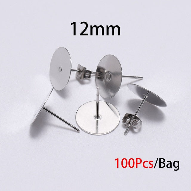 20-100pcs/lot Gold Stainless Steel Blank Post Earring Studs Base Pins With Earring Plug Findings Ear Back For DIY Jewelry Making