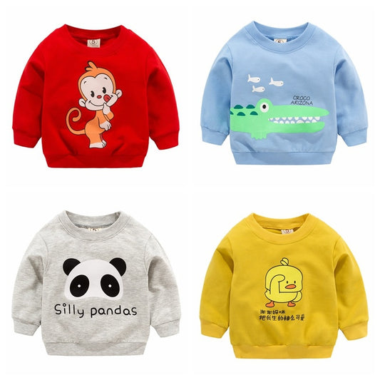 New Baby Boys Girls Sweatshirts Autumn Spring Cartoon Cotton Hoodies Tops Children Kids Long Sleeve T Shirts Blouse Clothes