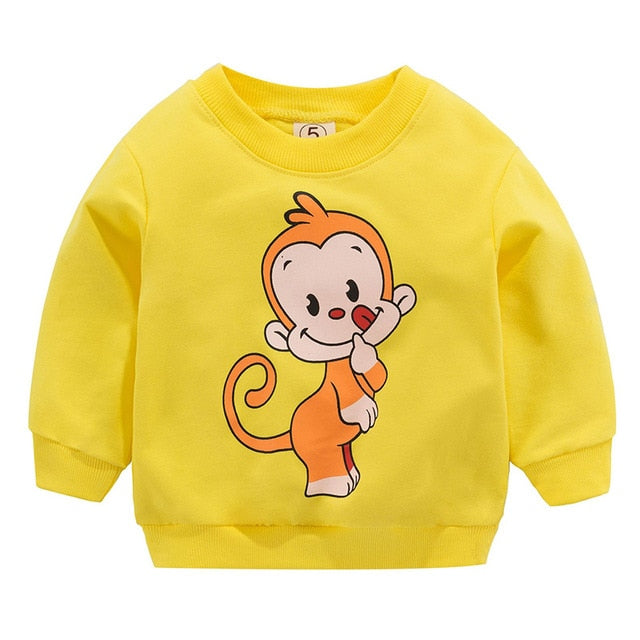New Baby Boys Girls Sweatshirts Autumn Spring Cartoon Cotton Hoodies Tops Children Kids Long Sleeve T Shirts Blouse Clothes