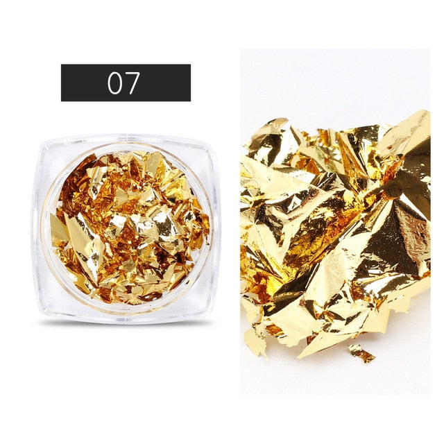 1 Box Gold Silver Irregular Aluminum Foils Paper Gold 3D Colorful Flakies DIY UV Gel Polish Nail Art Sticker Decorations Tips