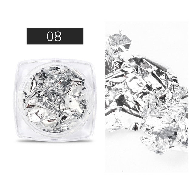 1 Box Gold Silver Irregular Aluminum Foils Paper Gold 3D Colorful Flakies DIY UV Gel Polish Nail Art Sticker Decorations Tips
