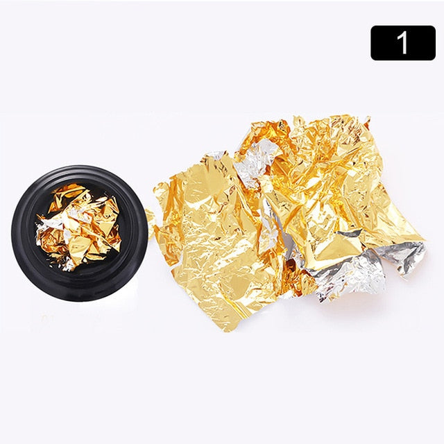 1 Box Gold Silver Irregular Aluminum Foils Paper Gold 3D Colorful Flakies DIY UV Gel Polish Nail Art Sticker Decorations Tips