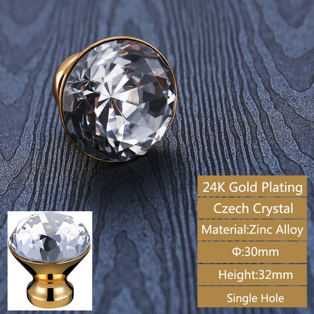 24K Gold Chrome Crystal Drawer Cabinet Knobs Handle Diamond Sliver Wine Wardrobe Decotation Furniture Knobs Dresser Pull Handles