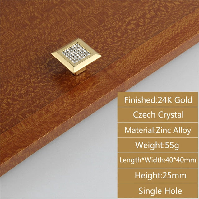 24K Gold Chrome Crystal Drawer Cabinet Knobs Handle Diamond Sliver Wine Wardrobe Decotation Furniture Knobs Dresser Pull Handles