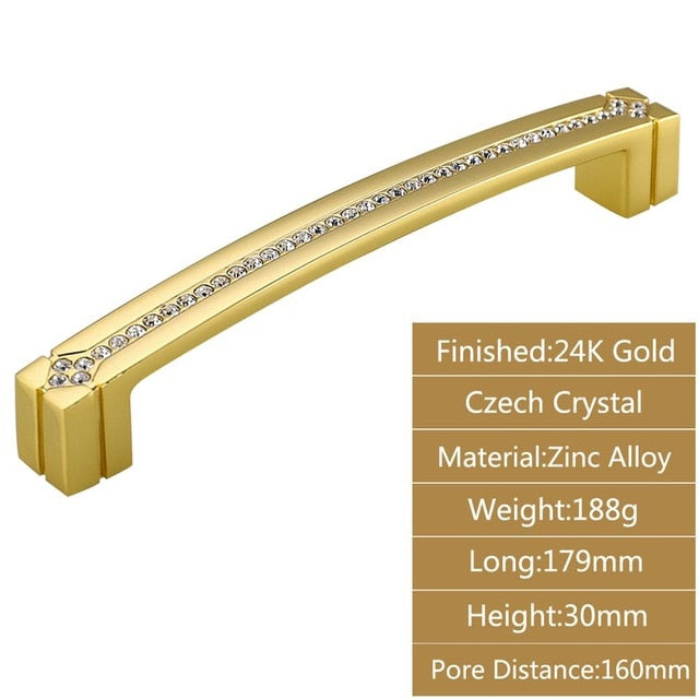 24K Gold Chrome Crystal Drawer Cabinet Knobs Handle Diamond Sliver Wine Wardrobe Decotation Furniture Knobs Dresser Pull Handles