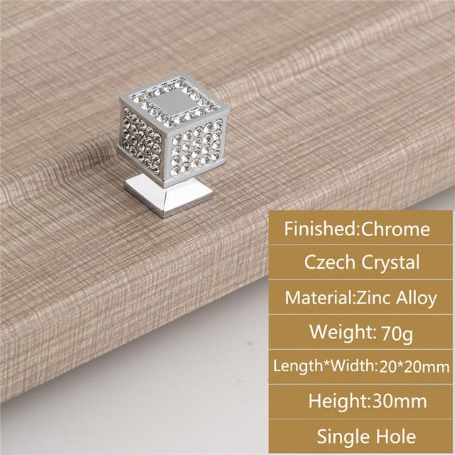 24K Gold Chrome Crystal Drawer Cabinet Knobs Handle Diamond Sliver Wine Wardrobe Decotation Furniture Knobs Dresser Pull Handles