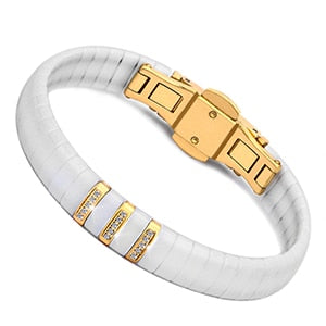 Hot Black White Ceramic Bracelet Men Woman 316L Stainless Steel Crystal Rhinestone Gold Bracelet Hand Chain Jewelry Watch Clasp