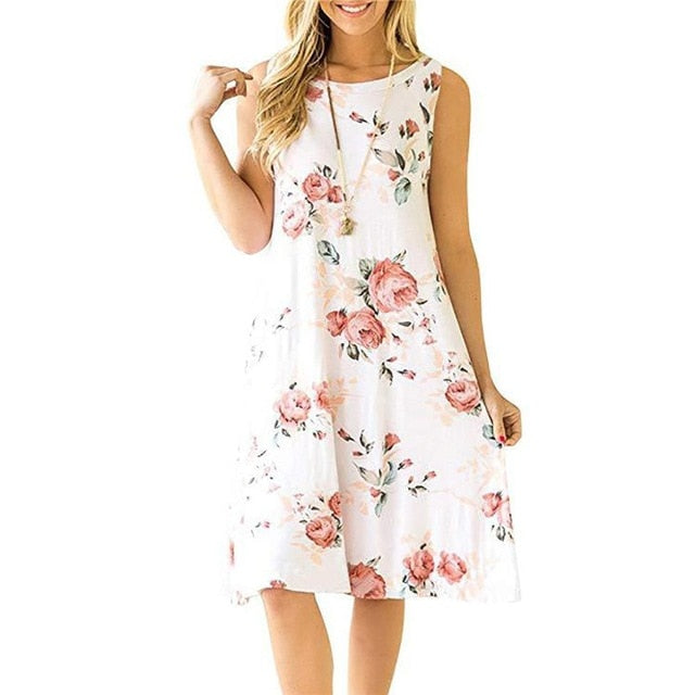 Women Beach Dress Summer Casual T Shirt Dresses Printed Tank Sexy Mini Dress Casual Beach Party Sundress Beach Cover Up