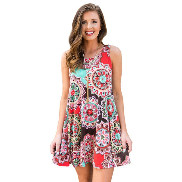 Women Beach Dress Summer Casual T Shirt Dresses Printed Tank Sexy Mini Dress Casual Beach Party Sundress Beach Cover Up