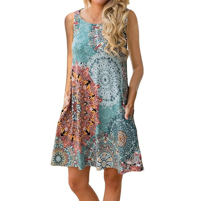 Women Beach Dress Summer Casual T Shirt Dresses Printed Tank Sexy Mini Dress Casual Beach Party Sundress Beach Cover Up