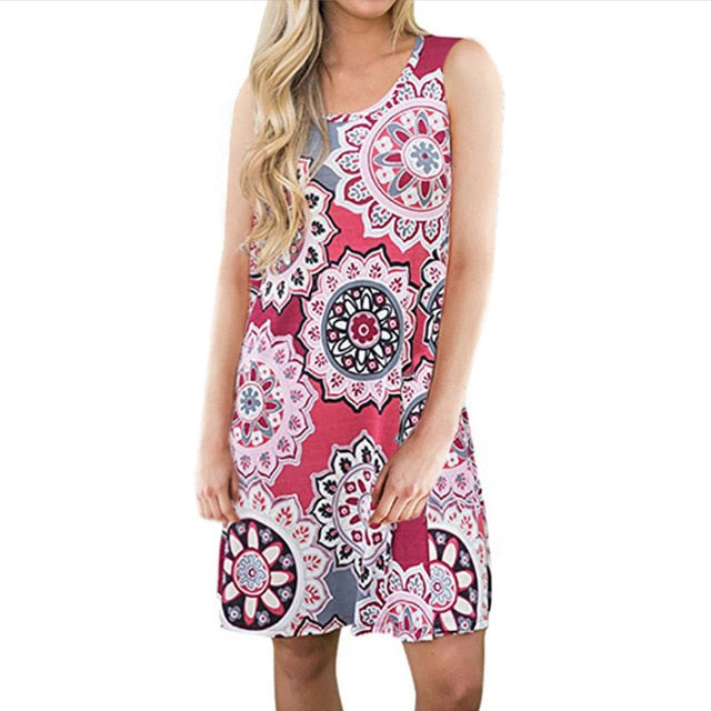 Women Beach Dress Summer Casual T Shirt Dresses Printed Tank Sexy Mini Dress Casual Beach Party Sundress Beach Cover Up