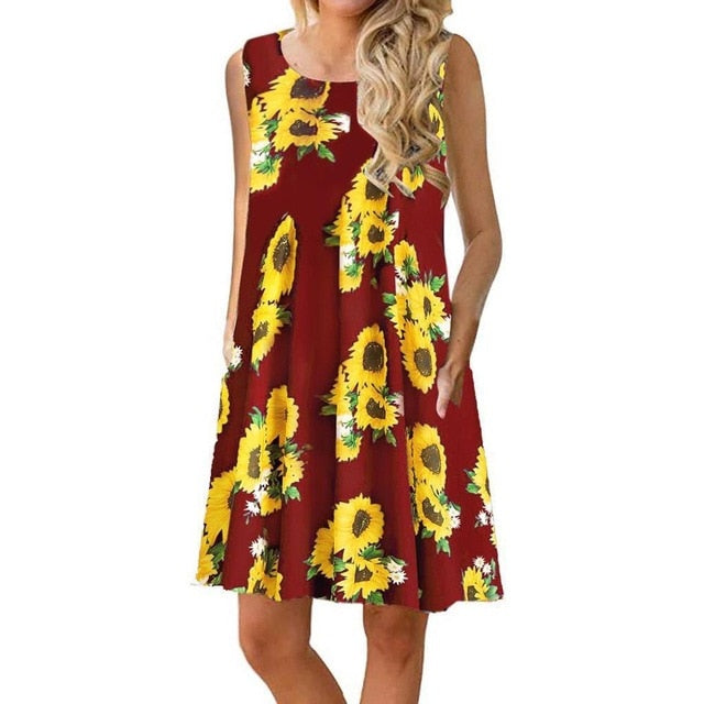 Women Beach Dress Summer Casual T Shirt Dresses Printed Tank Sexy Mini Dress Casual Beach Party Sundress Beach Cover Up