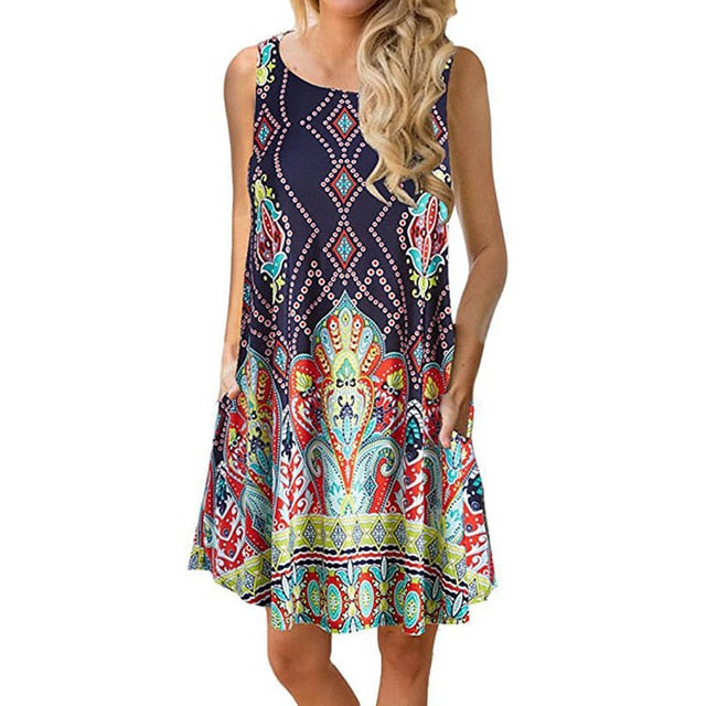 Women Beach Dress Summer Casual T Shirt Dresses Printed Tank Sexy Mini Dress Casual Beach Party Sundress Beach Cover Up