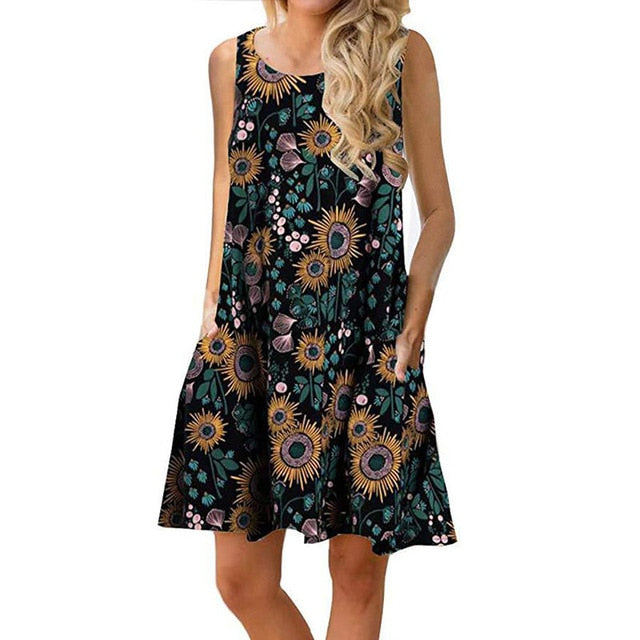 Women Beach Dress Summer Casual T Shirt Dresses Printed Tank Sexy Mini Dress Casual Beach Party Sundress Beach Cover Up