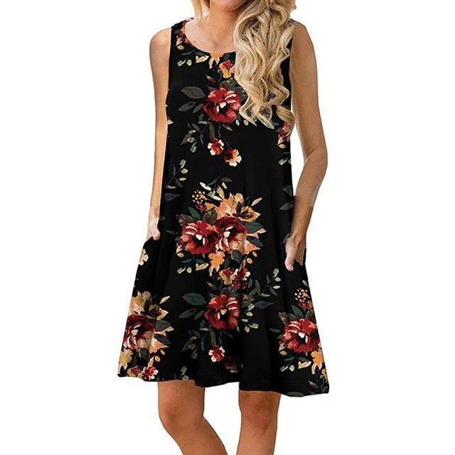 Women Beach Dress Summer Casual T Shirt Dresses Printed Tank Sexy Mini Dress Casual Beach Party Sundress Beach Cover Up