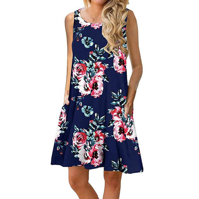 Women Beach Dress Summer Casual T Shirt Dresses Printed Tank Sexy Mini Dress Casual Beach Party Sundress Beach Cover Up