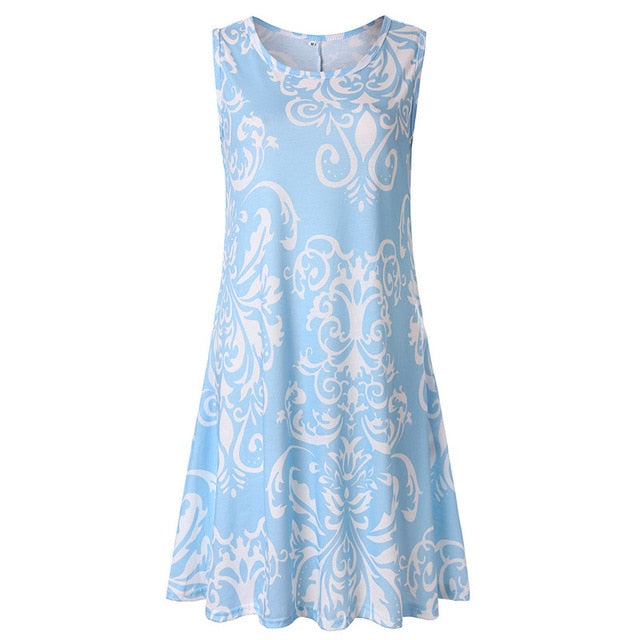 Women Beach Dress Summer Casual T Shirt Dresses Printed Tank Sexy Mini Dress Casual Beach Party Sundress Beach Cover Up