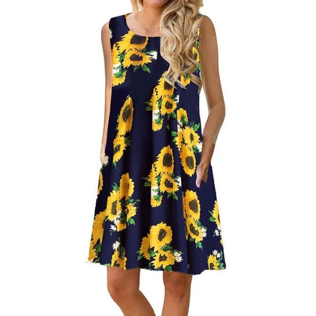 Women Beach Dress Summer Casual T Shirt Dresses Printed Tank Sexy Mini Dress Casual Beach Party Sundress Beach Cover Up