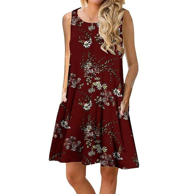 Women Beach Dress Summer Casual T Shirt Dresses Printed Tank Sexy Mini Dress Casual Beach Party Sundress Beach Cover Up