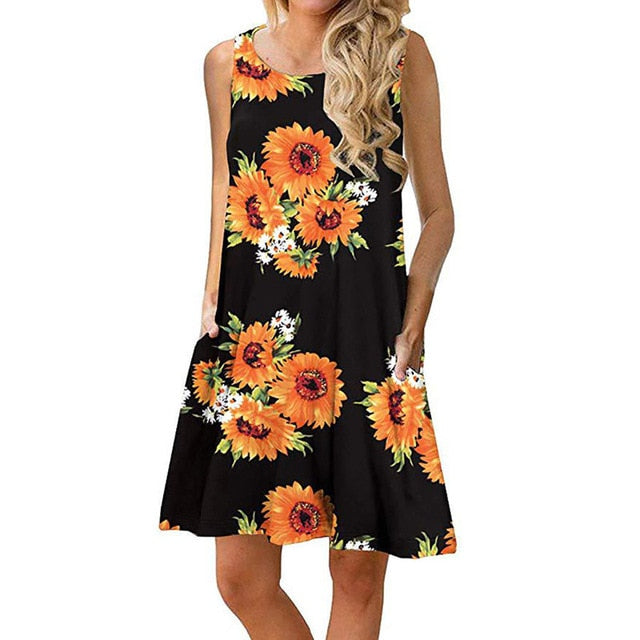 Women Beach Dress Summer Casual T Shirt Dresses Printed Tank Sexy Mini Dress Casual Beach Party Sundress Beach Cover Up