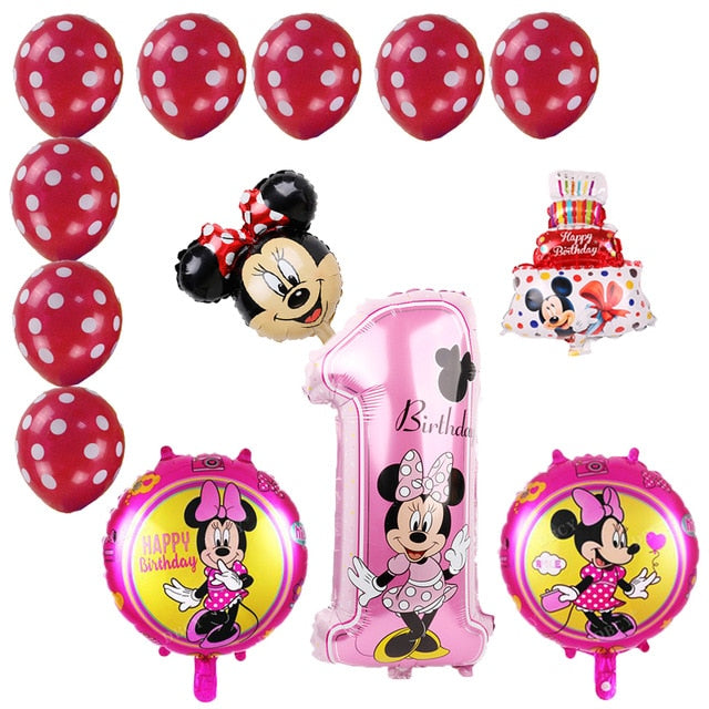 Mickey minnie foil balloons 1st birthday party decorations kids ballon number 1 globos dot latex Children's toy baby shower girl