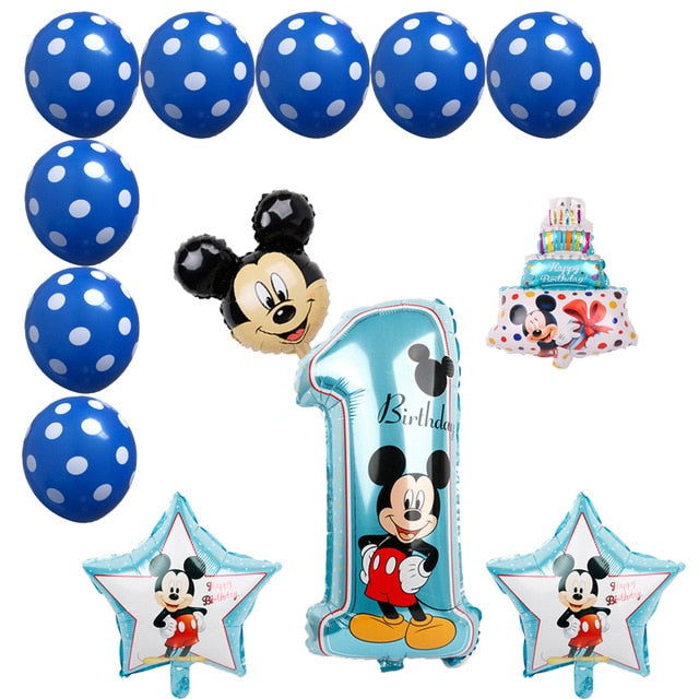 Mickey minnie foil balloons 1st birthday party decorations kids ballon number 1 globos dot latex Children's toy baby shower girl