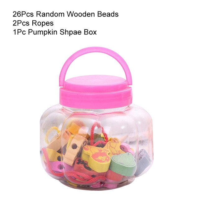 26Pcs Blocks Cartoon Animals Fruit Block Wooden Toys Stringing Threading Beads Game Educational Toy for Baby Kids Children GYH