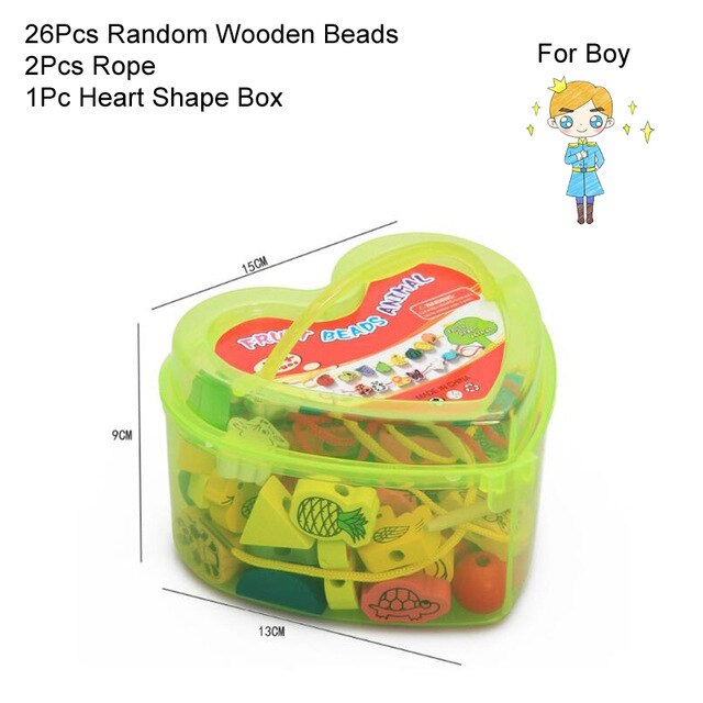 26Pcs Blocks Cartoon Animals Fruit Block Wooden Toys Stringing Threading Beads Game Educational Toy for Baby Kids Children GYH
