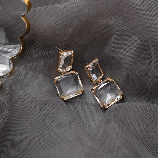 Korean New Style Luxury Elegant Shiny Square Crystal Dangle Earrings For Female Party  Daily Jewelry