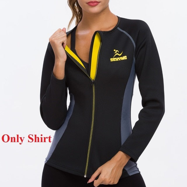 SEXYWG Sports Set Long Sleeve Shirt + Legging Neoprene Sauna Suit Body Shaper Women Yoga Pant Waist Trainer Shapewear Tracksuits