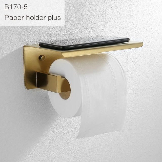 Gold Brushed Bathroom Accessories Hardware Set Towel Bar Rail Toilet Paper Holder Towel Rack Hook Soap Dish Toilet Brush
