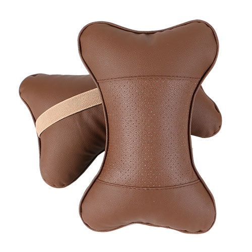 2 PCS artificial leather car pillow protection your neck/car headrest hole-digging design/auto supplies safety neck pillow