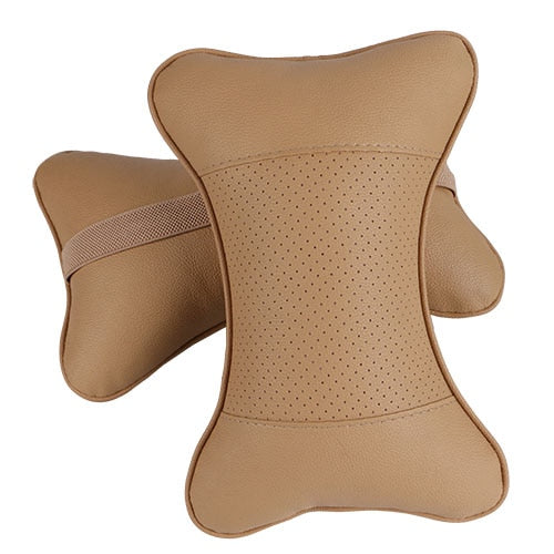 2 PCS artificial leather car pillow protection your neck/car headrest hole-digging design/auto supplies safety neck pillow