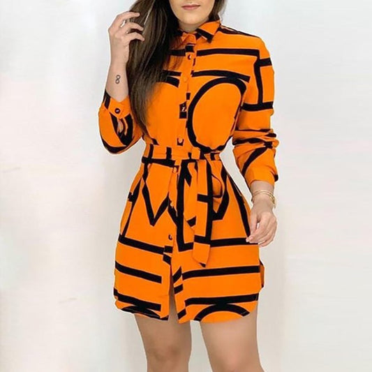 Women's Dress Blouse 2020 Spring Elegant Long Yellow Long Sleeve Shirt Dress Fashion Waist Lace Dress