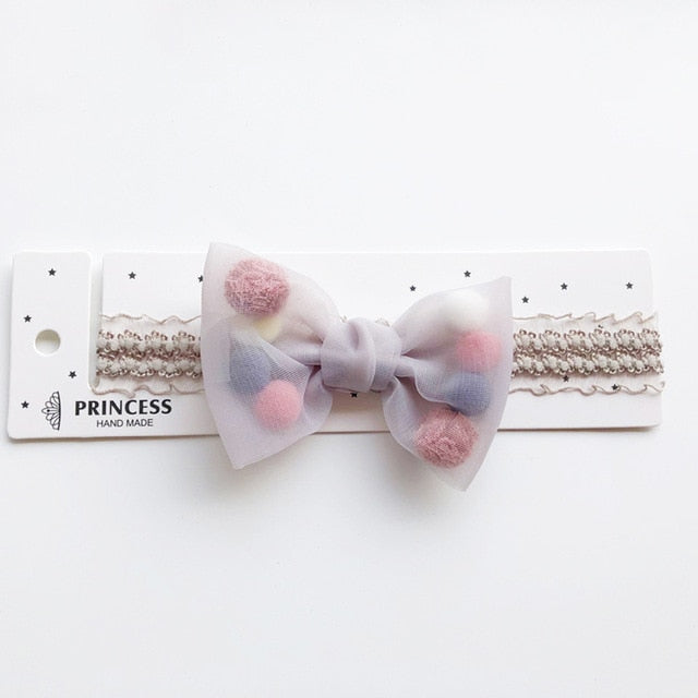BalleenShiny Baby Girls Bowknot Crown Headband Lace Elastic Princess Hair Band Fashion New Style Children Kids Hair Accessories