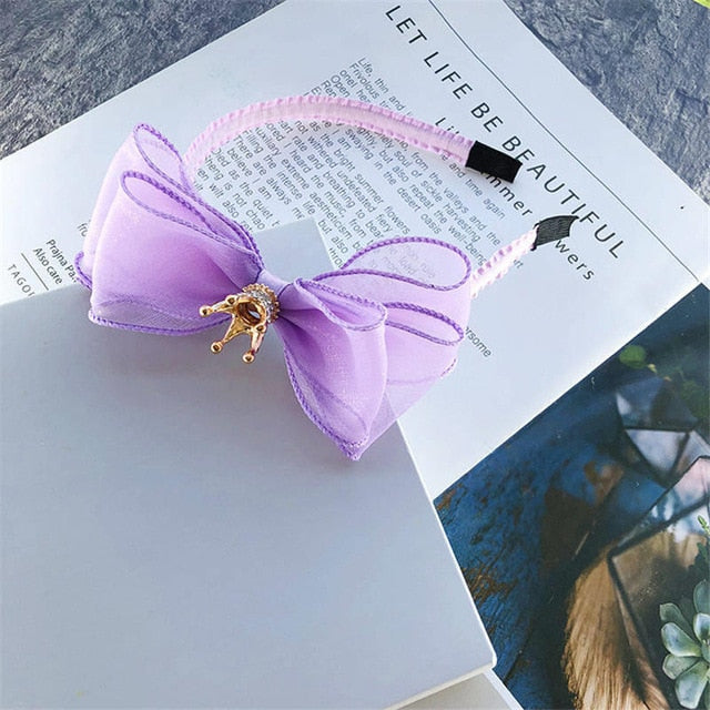 BalleenShiny Baby Girls Bowknot Crown Headband Lace Elastic Princess Hair Band Fashion New Style Children Kids Hair Accessories