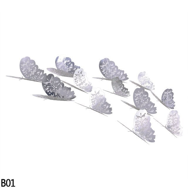 12Pcs Rose Gold Silver Hollow 3D Butterfly Wall Stickers For DIY Party Kids Wedding Room Decoration Home Wall Sticker Decal Deco