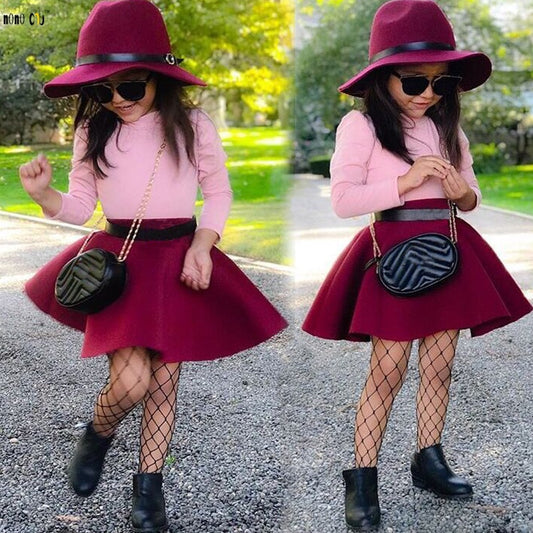 2 pcs Kids Clothing Sets Girls Long Sleeve Tops + Skirt Solid Cute Princess Fall Child Girl Clothes Outfit 3 4 5 6 7 8 Years