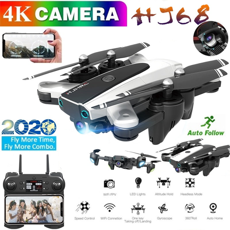 HJ68 Foldable Profissional Drone With Camera 4K HD Selfie Auto Follow WiFi FPV Wide Angle RC Quadcopter Helicopter Toy S167 G901