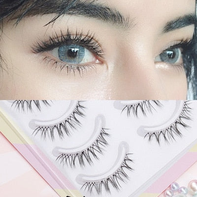YOKPN False Eyelashes Naturally Simulated Thick Transparent Stem Fake Eyelashes Glimmer Beginner Makeup Tools Lashes W-7