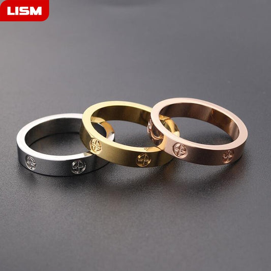 Fashion Rose Gold Stainless Steel Ring With Stone Crystal For Woman Girl For Men Couple In Wedding With Cross