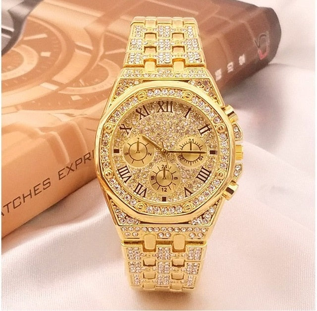 2019 Iced Out Watch men Hip Hop luxury wristwatch diamond watch gold silver men watches jewelry gifts big dial