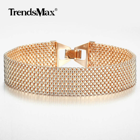 16mm Big Women Men Vintage Bangle Bracelet 585 Rose Gold Watch Band Chain Fashion Party Wedding Jewelry CB44