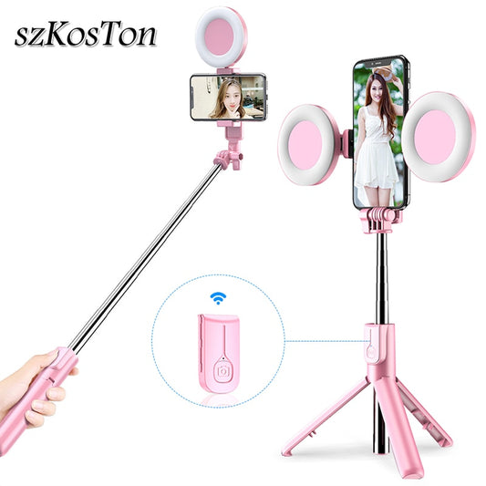 New Wireless Bluetooth Selfie Stick Tripod LED Ring Light Foldable Handheld Monopod Shutter Remote Tripod For iPhone 11 Huawei