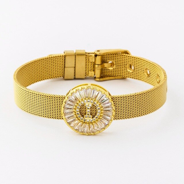 New Adjustable Stainless Steel Watch Belt Bracelet Bangle Copper CZ Initial 26 Letters Name Bracelets Jewelry For Women Gift