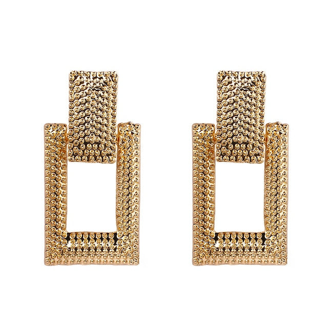 AENSOA 2020 Fashion Geometric Earring For Women Gold Color Meatal Jewelry Exaggeration Punk Big Long Rectangle Statement Earring